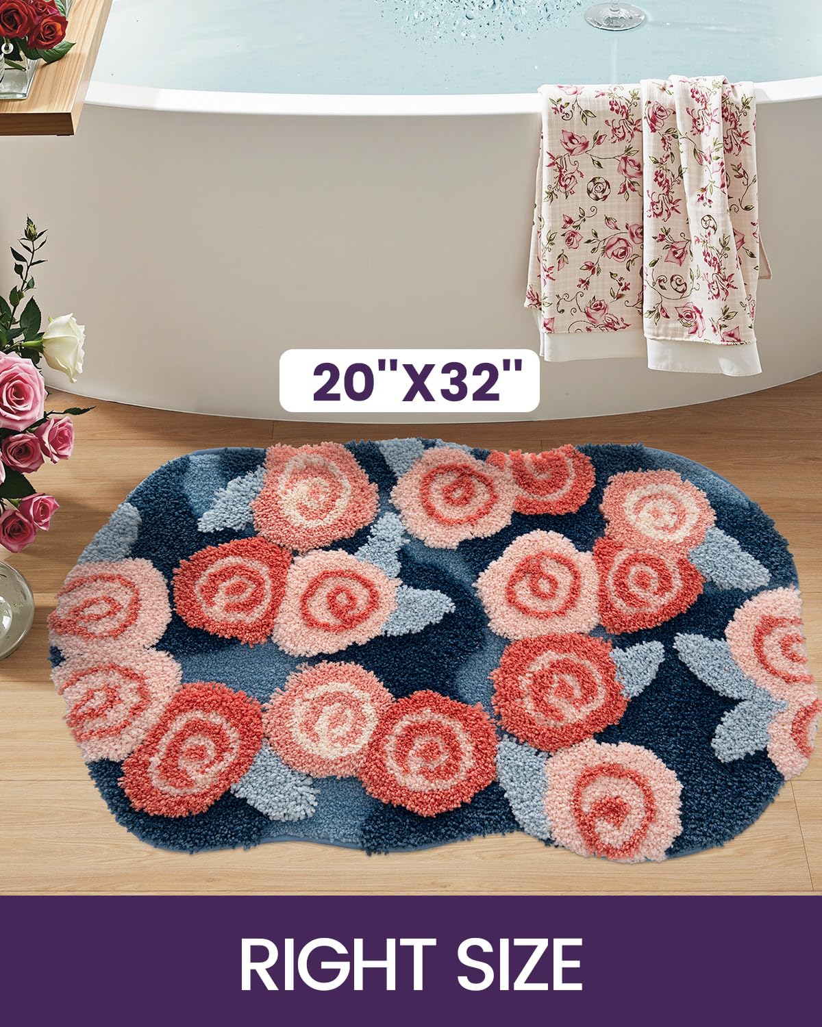 Dexi Flower Bath Mat, Ultra Thick Soft Floral Bathroom Rug, Water Absorbent Non Slip Microfiber Rugs For Shower Floor, Sink, Bed